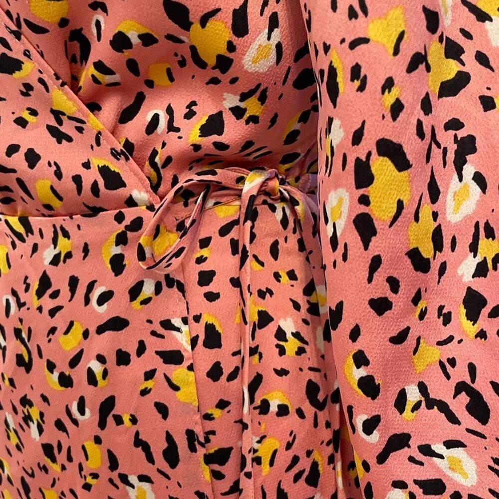 Leith Long Sleeve Cheetah Print Wrap Dress Sz S - Picture 5 of 9